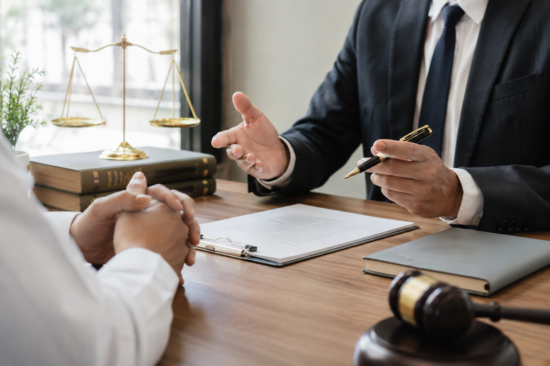 Avocat discutând cu clientul într-o întâlnire